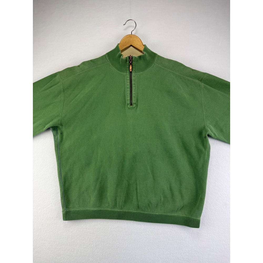 Tommy Bahama Quarter Zip Pullover Sweater Mens XL Green Cotton Blend Ribbed